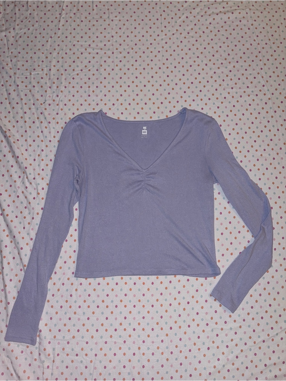 ME to WE Essentials Lavender Ruched V-Neck Long Sleeve Crop Top Women’s Large